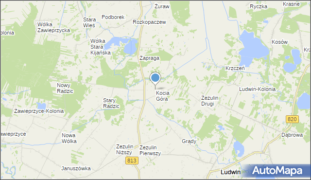 mapa Kocia Góra, Kocia Góra gmina Ludwin na mapie Targeo